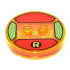 Dimensions Toy Tag 4 x 4 x 2/3 with 2 Studs for Robin #72 with Yellow 'R' Logo on Red Background Pattern: {прозрачно жълт}