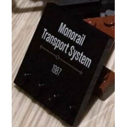 Tile, Modified 4 x 4 with Studs on Edge with 'Monorail Transport System 1987' Pattern: {черен}