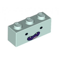 Brick 1 x 3 with Face Black Eyes, Wide Open Dark Purple Smile with 2 Pointed Fangs and Tongue Pattern (Marceline): {аквамарин}