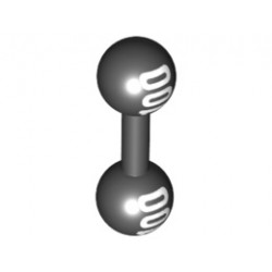 Minifigure, Utensil Barbell with White '100' Pattern: {черен}