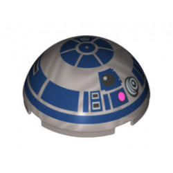 Cylinder Hemisphere 4 x 4 with R2-D2 Astromech Droid Pattern: {сребърно метален}