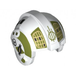 Minifigure, Headgear Helmet SW Rebel Pilot with Olive Green Stripes and Yellow Grid on Olive Green Pattern (Dutch Vander): {бял}