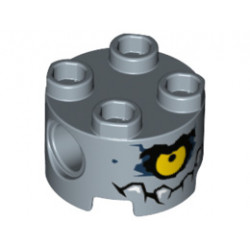 Brick, Round 2 x 2 with Pin Holes with Yellow Eye and Jagged Teeth Pattern (Brickster): {пясъчно син}