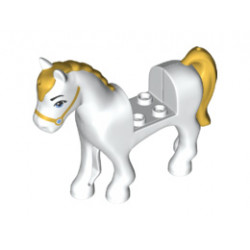Horse with 2 x 2 Cutout, Medium Blue Eyes and Face Decoration, Gold Mane and Tail Pattern: {бял}