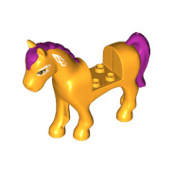 Horse with 2 x 2 Cutout, Bright Light Orange Eyes, White Face Decoration, Magenta Mane and Tail Pattern: {огнено жълто-оранжев}