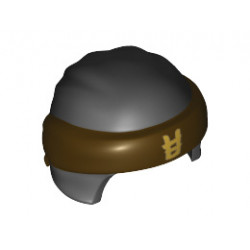Minifigure, Headgear Ninjago Wrap Type 3 with Dark Brown Bandana and Knot and Gold Asian Symbol Pattern: {черен}