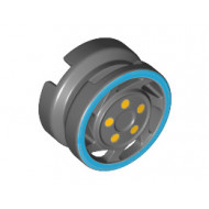 Wheel 11mm D. x 6mm with 7 Slanted Spokes with Blue Rim Edge and Yellow Bolts Pattern: {тъмно каменно сив}