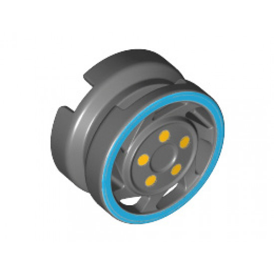 Wheel 11mm D. x 6mm with 7 Slanted Spokes with Blue Rim Edge and Yellow Bolts Pattern: {тъмно каменно сив}