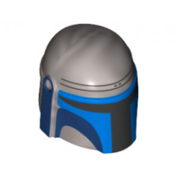 Minifigure, Headgear Helmet with Holes, SW Mandalorian with Blue and Dark Blue Pattern : {сребърно метален}