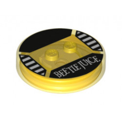 Dimensions Toy Tag 4 x 4 x 2/3 with 2 Studs for Beetlejuice #80 with 'BEETLEJUICE' and Black Striped Background Pattern: {прозрачно жълт}