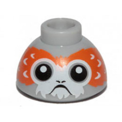 Brick, Round 1 1/2 x 1 1/2 x 2/3 Dome Top with Porg Head, V-Shaped between Eyes Pattern: {умерено каменно сив}