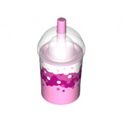 Minifigure, Utensil Cup, Dome Lid Cup and Straw with Trans-Clear Lid and White, Dark Pink and Magenta Soda / Bubble Tea Cup Pattern : {светло пурпурен}