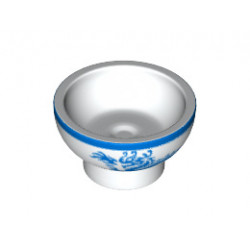 Minifigure, Utensil Bowl Asian with Blue Rim and Dragon Pattern: {бял}