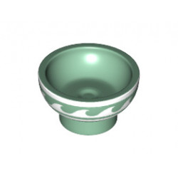 Minifigure, Utensil Bowl Asian with White Rim and Waves Pattern: {пясъчно зелен}