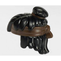 Minifigure, Hair Mid-Length Tousled, Top Knot Bun with Dark Brown Band and Headband Pattern: {черен}