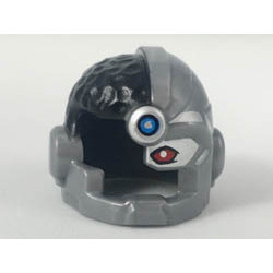 Minifigure, Headgear Helmet Cyborg Side Open with Black Top Side, Red Eye and Dark Azure Dot Pattern: {сребърно метален}