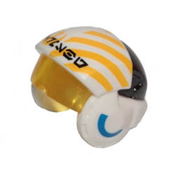 Minifigure, Headgear Helmet SW Rebel Pilot Raised Front with Trans-Yellow Visor with Yellow Diagonal Stripes, PDG Back and Alien Letters Pattern : {бял}