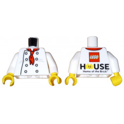Torso Chef with 8 Buttons, Long Red Neckerchief, Light Bluish Gray Wrinkles Front, LEGO House Home of the Brick Back Pattern / White Arms / Yellow Hands: {бял}