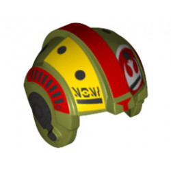 Minifigure, Headgear Helmet SW Rebel Pilot with Red Stripes, White Rebel Logo and Gray Headset Pattern (Resistance Bombardier): {маслинено зелен}