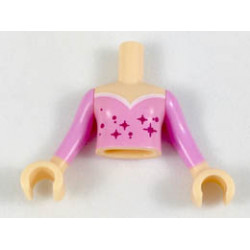 Torso Mini Doll Friends Bright Pink Top with Magenta Stars and White Trim Pattern, Light Nougat Arms with Hands with Bright Pink Sleeves : {светло нуга}