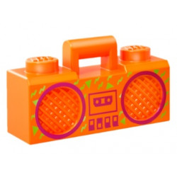 Minifigure, Utensil Radio Boom Box with Bar Handle with Magenta Cassette Player, Switches and Rimmed Speakers, Lime Zig Zags and Triangles Pattern: {ярко оранжев}
