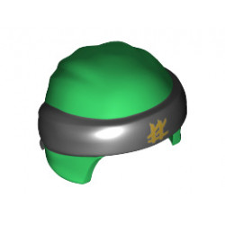 Minifigure, Headgear Ninjago Wrap Type 3 with Black Bandana and Knot and Gold Ninjago Logogram 'LL' Pattern: {тъмно зелен}