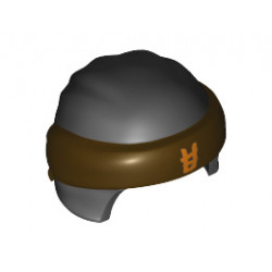 Minifigure, Headgear Ninjago Wrap Type 3 with Dark Brown Bandana and Knot and Orange Asian Symbol Pattern: {черен}