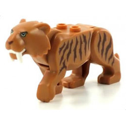 Cat, Large (Saber-Toothed Tiger) with Light Yellow Eyes, Long Teeth and Reddish Brown Stripes Pattern: {умерен нуга}