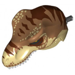 Dinosaur Head Tyrannosaurus rex with Pin, White Teeth, Medium Nougat Top and Dark Brown Stripes Pattern: {тухлено жълт}