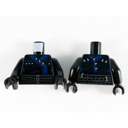Torso Ninjago Three Belts with Dark Blue Straps with Spikes Pattern / Black Arms / Black Hands: {черен}