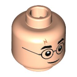 Minifigure, Head Medium Nougat Lightning Scar, Black Eyebrows and Glasses Pattern - Hollow Stud: {светло нуга}