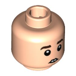 Minifigure, Head Dual Sided Dark Brown Eyebrows, Buck Teeth / Closed Eyes and Mouth Pattern - Hollow Stud: {светло нуга}