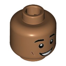 Minifigure, Head Black Eyebrows, Reddish Brown Cheek Lines, Large Open Mouth Smile with Teeth Pattern - Hollow Stud: {умерен нуга}