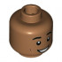 Minifigure, Head Black Eyebrows, Reddish Brown Cheek Lines, Large Open Mouth Smile with Teeth Pattern - Hollow Stud: {умерен нуга}