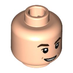 Minifigure, Head Dark Brown Eyebrows, Small Lopsided Grin Pattern - Hollow Stud: {светло нуга}