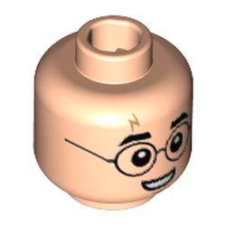 Minifigure, Head Medium Nougat Lightning Scar, Black Eyebrows and Glasses, Small Smile Showing Teeth Pattern - Hollow Stud: {светло нуга}