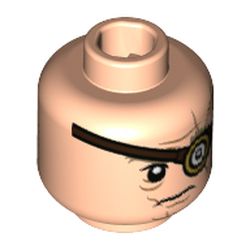 Minifigure, Head Dual Sided HP Mad-Eye Moody with Magic Eye, Reddish Brown Eyepatch, Dark Orange Scars, Closed Mouth / Barty Crouch Jr, Dark Brown Eyebrows, Black Stubble, Red Tongue Licking Lips Pattern - Hollow Stud : {светло нуга}