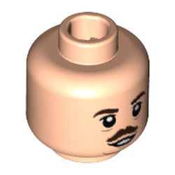 Minifigure, Head Dark Brown Eyebrows and Small Moustache, Medium Nougat Sagging Lines Under Eyes and Chin Pattern - Hollow Stud: {светло нуга}