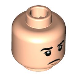 Minifigure, Head Dual Sided Black Eyebrows, Neutral Expression / Angry with Silver and White Eyes Pattern - Hollow Stud: {светло нуга}