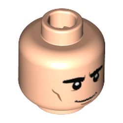 Minifigure, Head Dual Sided Black Eyebrows Thick, Smile / White Eyebrows and Moustache, Gray Right Eye Pattern - Hollow Stud: {светло нуга}
