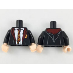 Torso Hogwarts Robe over White Shirt, Dark Red and Bright Light Orange Rumpled Tie and Trim Pattern / Black Arms / Light Nougat Hands : {черен}