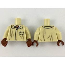 Torso Closed Jacket with Pocket, Dark Tan Wrinkles, White Shirt, Dark Red and Bright Light Orange Tie Pattern / Tan Arms / Reddish Brown Hands : {тухлено жълт}