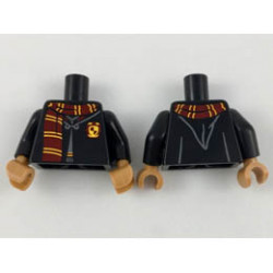 Torso Hogwarts Robe Clasped over Sweater, Dark Red and Bright Light Orange Scarf and Trim Pattern / Black Arms / Medium Nougat Hands : {черен}