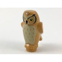 Owl, Angular Features with Black Beak and Forehead Spots, Yellow Eyes, and Tan Chest Feathers Pattern: {умерен нуга}