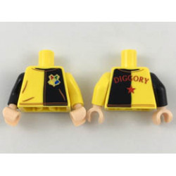 Torso Jersey with Black on Left with Hogwarts Crest, Red Diggory and Star on Back Pattern / Yellow Arm Left / Black Arm Right / Light Nougat Hands : {ярко жълт}