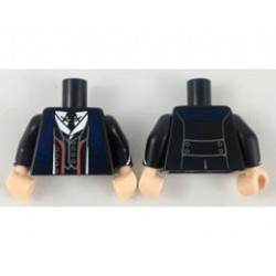 Torso Suit Jacket, Vest and Tie, Red Trim, Dark Blue Scarf Pattern / Black Arms with White Lines Pattern / Light Nougat Hands: {черен}