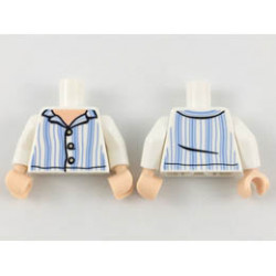 Torso Pajamas Top with Light Nougat Neck, Tan Buttons, Bright Light Blue Vertical Stripes Pattern / White Arms / Light Nougat Hands : {бял}