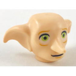 Minifigure, Head, Modified Dobby Type 2 with Lime Eyes Detailed and Black Mouth Pattern: {светло нуга}