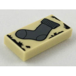 Tile 1 x 2 with Groove with HP Dark Bluish Gray Sock Pattern: {тухлено жълт}