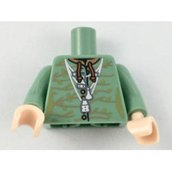 Torso Female Robe with Buttons and Medium Nougat Branches with Olive Green Leaves, Silver Necklaces Pattern / Sand Green Arms / Light Nougat Hands : {пясъчно зелен}